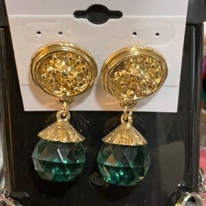 Elegant Alexander McQueen Gold and Green Drop Earrings